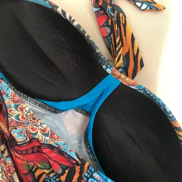 BECCA Rebecca Virtue M Bohemian Boho Butterfly Halter SWIMSUIT Tankini & Skirt - Picture 9 of 12